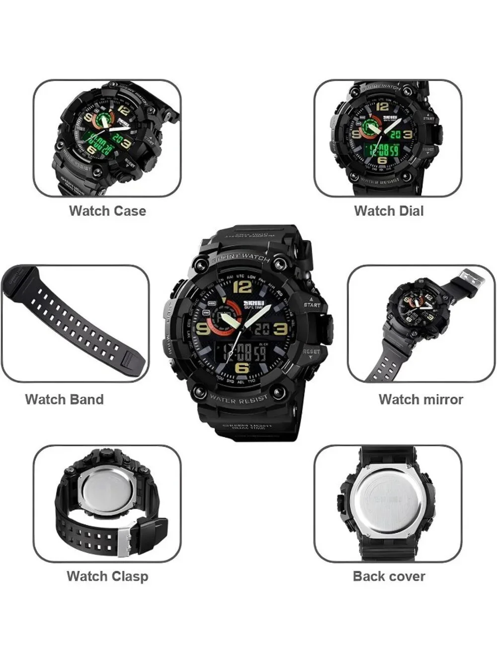 Mens All Black Analog Quartz S-Shock Waterproof Outdoor Sport LED Digital Watch